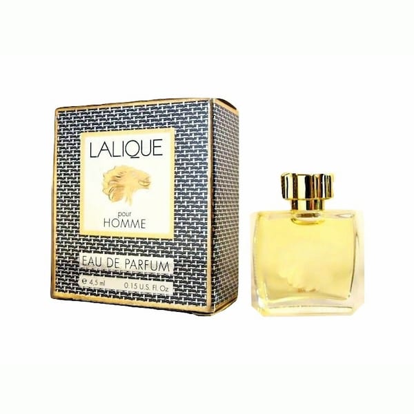 Vintage 1990s Lalique Pour Homme 0.15 Eau de Parfum Splash Mini Miniature Cologne and Box