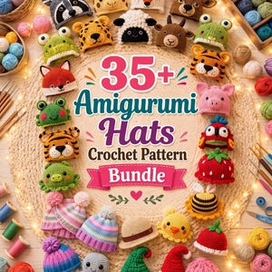 35 Crochet Hat Pattern Bundle PDF | Bunny, Frog & Cowboy Hat Crochet Patterns | Granny Stitch Hat | Instant Digital Download