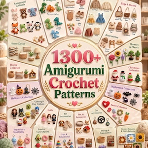 1300+ Amigurumi-virkmönster i PDF-format, virkmönsterpaket, plyschmönster, virk-e-bok, mormorspaket, direktnedladdning