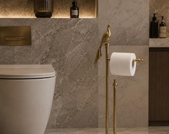 Brass Peacock Toilet Paper Stand with Hand Towel Bar