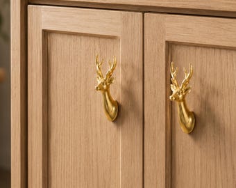 Brass Deer Cabinet Knobs Vintage Animal Drawer Pulls Nordic Door Handles