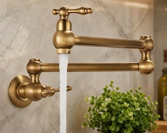 Antique Brass Pot Filler Faucet Wall Mounted Folding Kitchen Faucet
