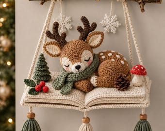 Patrón de ganchillo de ciervo durmiendo en el bosque / Decoración de pared de amigurumi (descarga en PDF)
