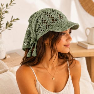 Patrón de gorro tipo visera convertible de ganchillo, visera de encaje, tocado veraniego estilo boho (descarga en PDF)