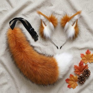 Fluffy Faux Fox Ears and Tail Set, Therian Cosplay Gear (6 Colors)