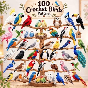 100+ Crochet Bird Pattern Bundle , Amigurumi Cardinal Owl Robin, Small Hummingbird  Ornament, Bird Watching