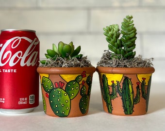 Small Terra Cotta Pot, Hand Painted Cactus, Faux Succulent, Arizona Gift, Prickly Pear Cactus, Saguaro Cactus, Desert Plants, One of a Kind