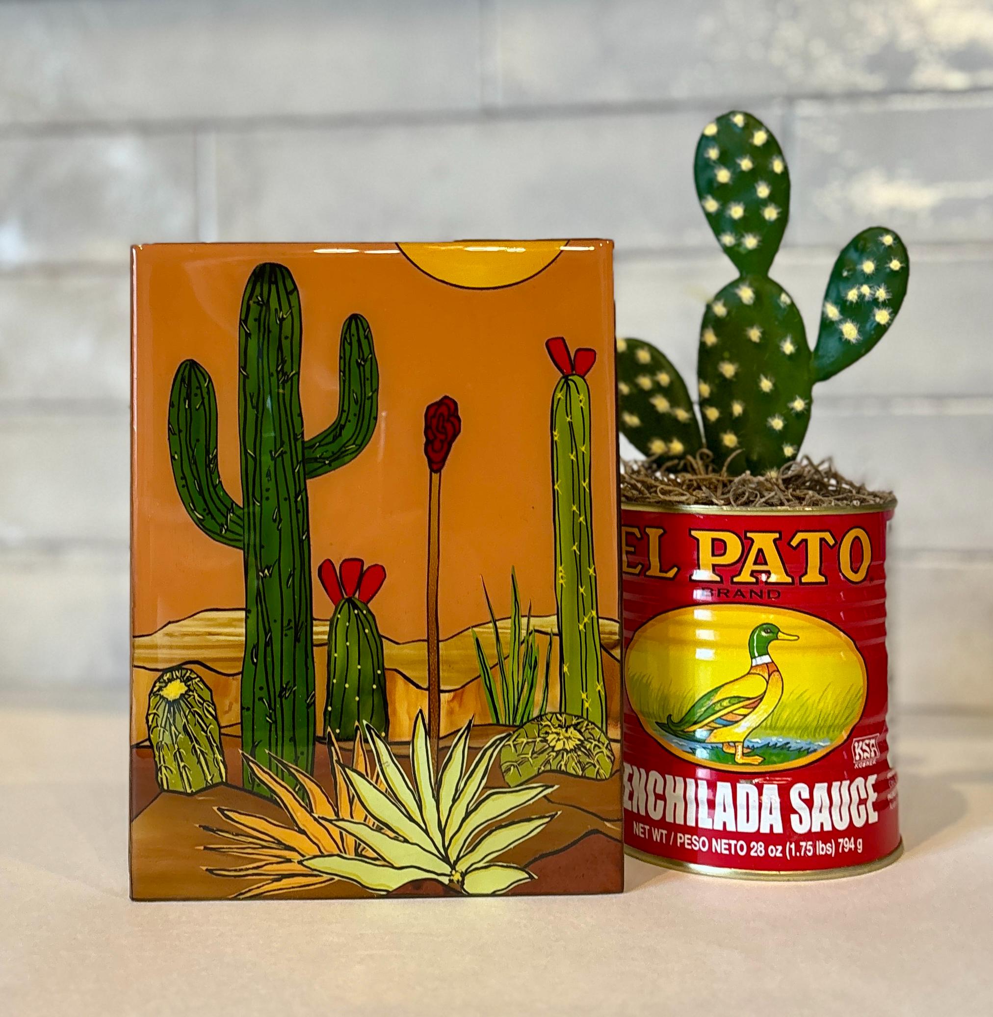 Saguaro Cactus Art: Southwestern Desert Landscape on Wood with Resin