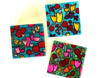 Wildflower Resin Art: Original Alcohol Ink Collage on Wood