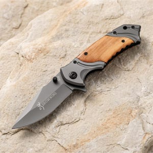 custom Steel Blade Utility Knife with Wood and Steel Handle – Dark Gray Blade Outdoor Tool for EDC Tasks