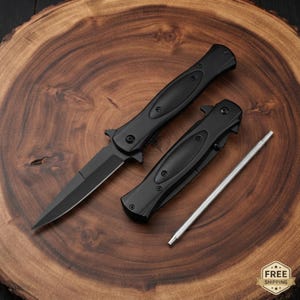 Tactical Folding Knife 8.5cm Stainless Steel Blade – Black Handle Pocket Knife for Everyday Carry Outdoor Camping and Survival Use.