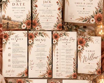 Wedding Invitation Suite Terracotta Wildflower Wedding Stationery Suite Fall Wedding Invitation Set Boho Wedding Template Autumn Wedding