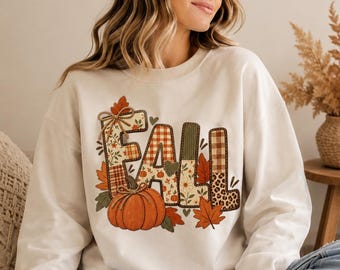 パッチワーク秋のPNG Tシャツデザイン、居心地の良い秋の葉とカボチャの昇華ファイル、レトロな収穫シャツグラフィック、デジタルダウンロード秋のPNG