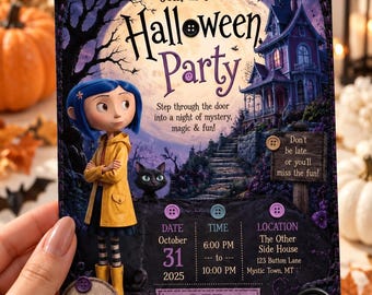 Halloween Party Invitation  Doll Halloween party Spooky Halloween Invitation Button Doll Party Canva Halloween Invite