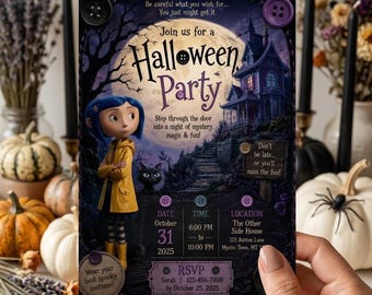 Uitnodiging voor een Halloweenfeest, Halloweenfeest met gotische poppen, griezelige Halloweenuitnodiging, eng poppenfeest, Halloweenuitnodiging op Canva
