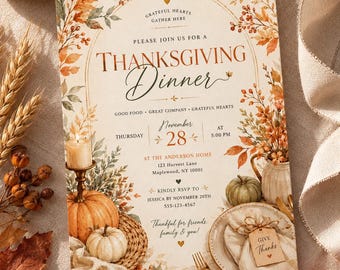 Thanksgiving Dinner Invitation Fall Thanksgiving Invite Printable Autumn Dinner Party Invitation Harvest Celebration  Digital Invite
