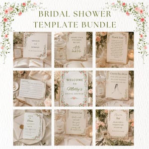 Bridal Shower Invitation, Welcome Sign and Games Template Bundle - Editable on Canva