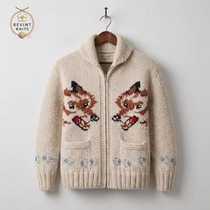 Hail Mary Inspired Wolf Cardigan, Cotton Wool Blend Nordic Zip Up Sweater Gift