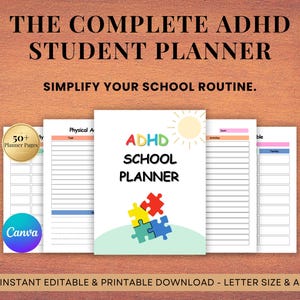 ADHD School Planner Printable, Student Homework Tracker, Executive Function Daily Weekly Planner, Editable Canva Template, Neurodivergent