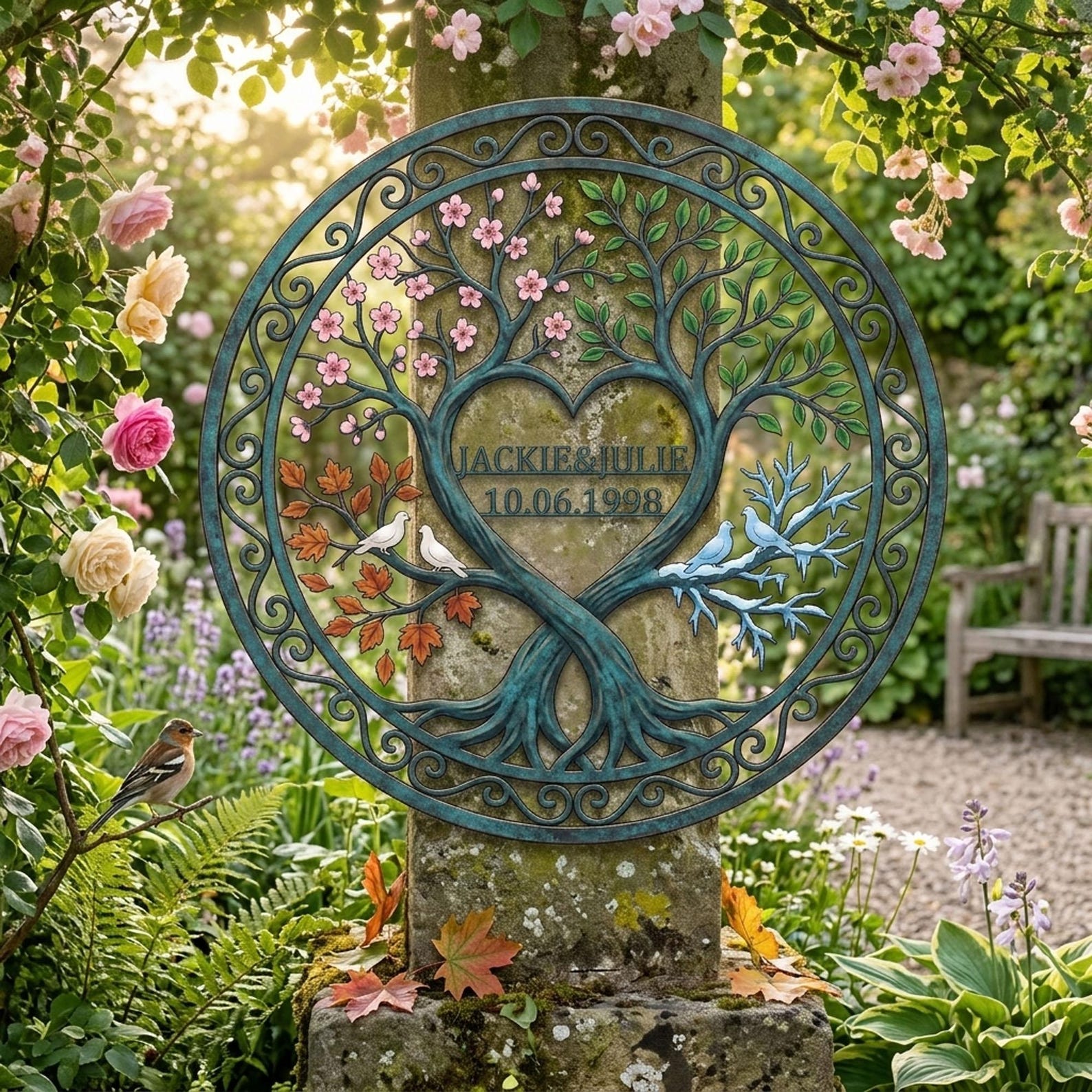 50th Golden Anniversary Metal Sign, Personalized Heart Four Seasons