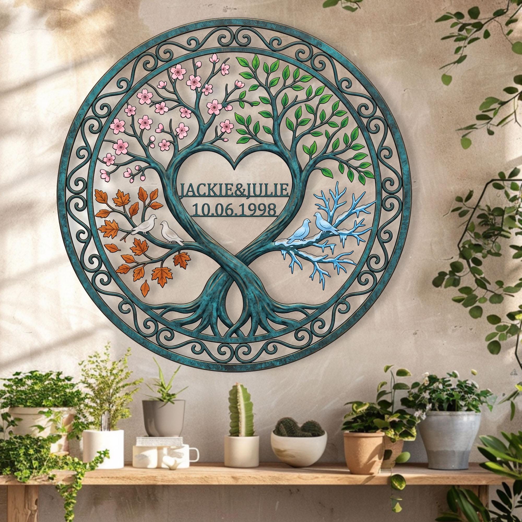 50th Golden Anniversary Metal Sign, Personalized Heart Four Seasons