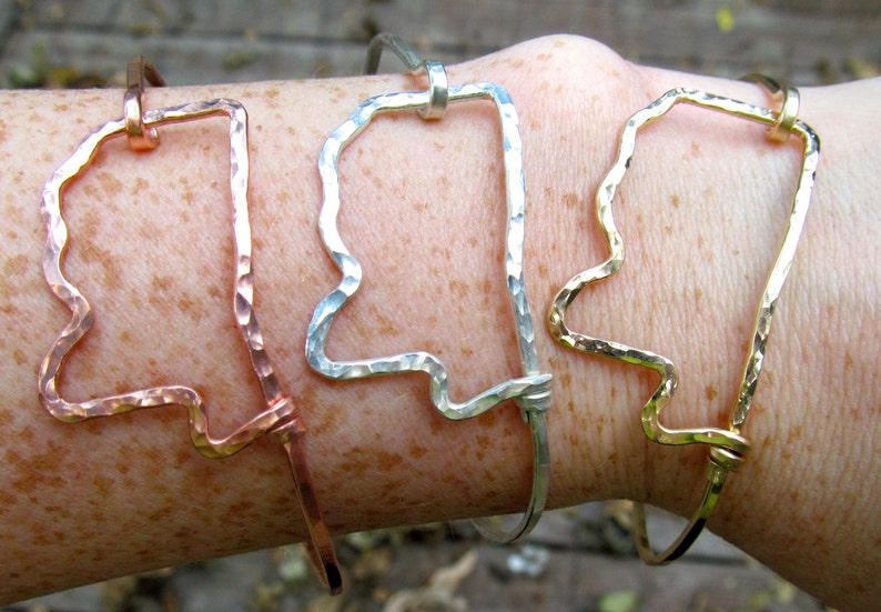 Mississippi copper bracelet hammered, original mississippi Copper State Bracelet, sideways Mississippi bracelet image 5