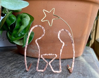 Handmade Wire Nativity Scene, Copper and Brass Crèche Decoration