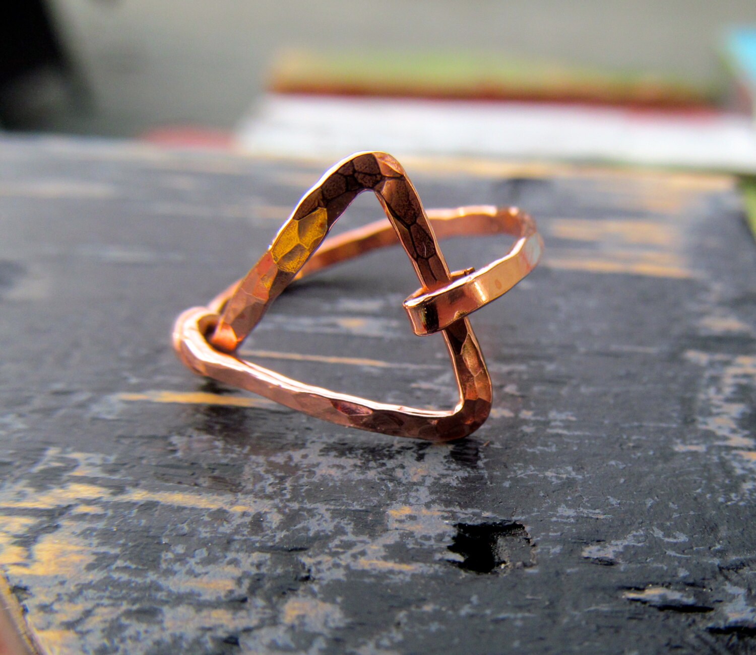 Copper Triangle Rings Delta Ring, Copper Hammered Triangle Ring - Etsy