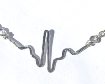 Hammered Argentium Sterling Silver Heartbeat Necklace, Medical Jewelry