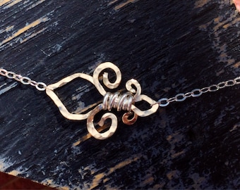 Fleur de lis necklace hammered in gold on sterling silver chain