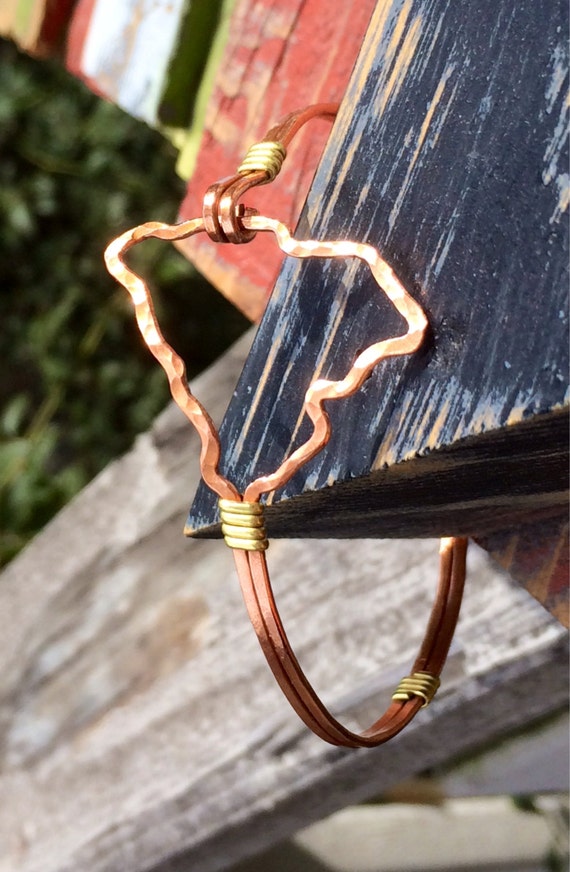 South Carolina bracelet, State outline shaped bracelet hammered in wire