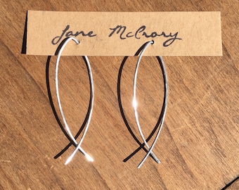 Hammered Argentium Sterling Silver Fish Earrings, Ichthys Earrings