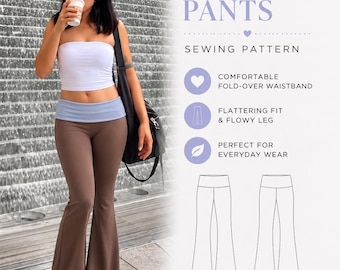 Easy Flare Yoga Pants Sewing Pattern | Low Rise Fold Over Waistband (Digital PDF)