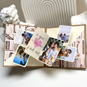 Vintage Exploding Photo Card, Rustic Anniversary Keepsake, Kraft Paper Scrapbook Kit