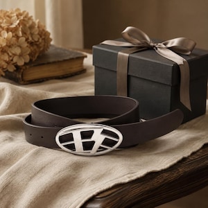 Women’s Classic Everyday Belt, 100 cm / 39.4 in Waist Belt with Silver Tone Buckle, Minimal Brown Belt for Jeans Dress