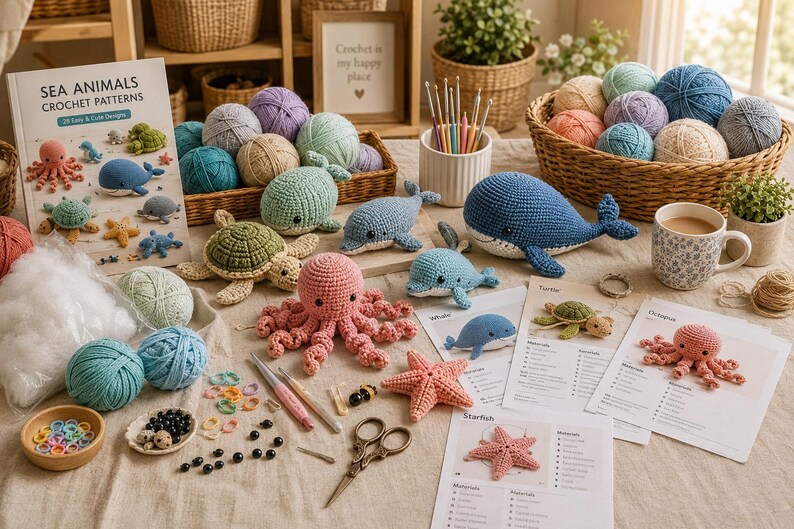 Bundel met meer dan 200 haakpatronen voor zeedieren, amigurumi oceaan haakpatronen (PDF-download) afbeelding 5