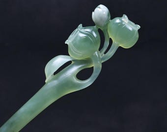 Naturlig Xiuyan Jade Hårspinne, Handskuren Blomformad Jade Hårnål, Gåva HU41