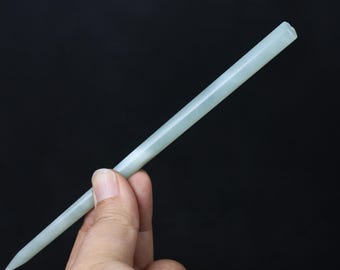 Natural Xiuyan Jade Hair Stick, Hand Carved Minimalist shape Jade Hairpin, Gift  HU22