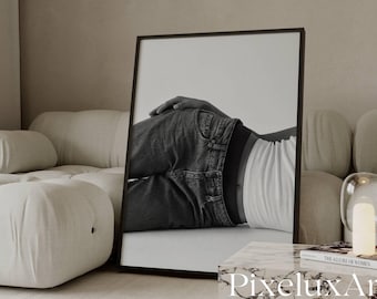 Black And White Jeans Art Print – Modern Stylish Body Silhouette Poster, Y2K Fashion Aesthetic Denim Poster, Trendy Stockholm Style Poster