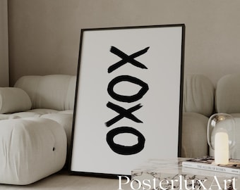 XOXO Print, Minimalist Brush Stroke Poster, Modern Black and White Wall Art, Scandinavian Home Decor, Typography Printable