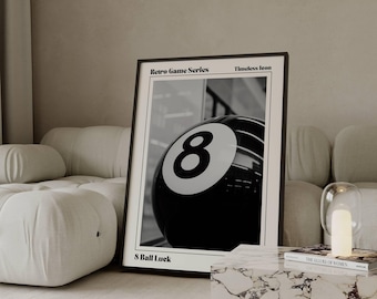 Retro Lucky 8 Ball Poster, Eight Pool Ball, Collage Wall Art, Game Room Print, Trendy Retro Bar Cart Print, 70s Poster, Trendy Wall Art