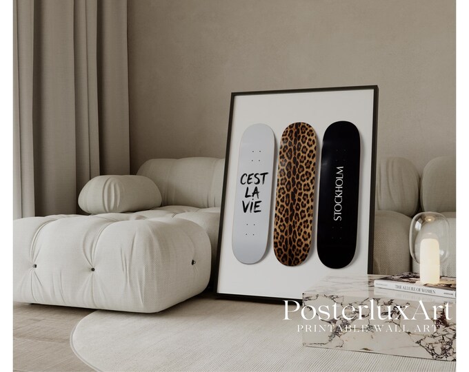 Leopard Skateboard Wall Art, Stockholm Fashion Printable…