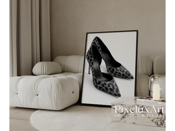 Black and White Leopard Heels Wall Art