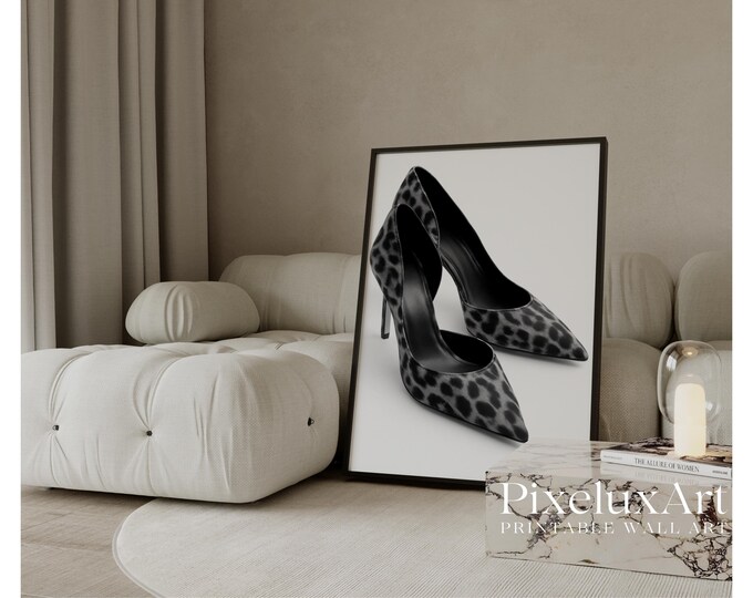 Black and White Leopard Heels Wall Art, Stockholm Modern…