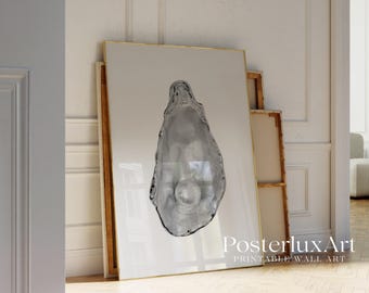 Stockholm Style Black and White Seashell Wall Art, Stockholm Aesthetic Oyster Print, Scandinavian Chic Apartment Decor, Stylish Y2K Wall Art, image 3
