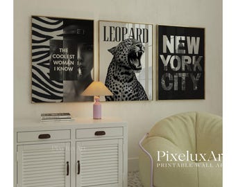 Set of 6 Retro Gallery Girly Prints – Trendy Wall Art, Leopard Decor, Trendy Aesthetic Y2K Dorm & Apartment Print, Black And White Funky Art, image 3