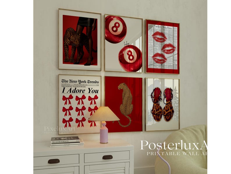 Gallery Retro Red Leopard Wall Art Set