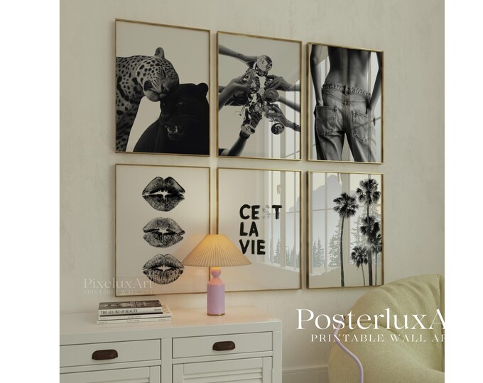 6 Piece Black and White Gallery Wall Set, Stockholm Style…