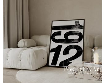 1912 Typography Poster | Modern Minimalist Black and White Wall Art | Bold Graphic Number Print | Contemporary Home Decor, image 1