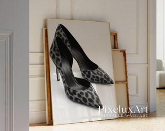 Black and White Leopard Heels Wall Art, Stockholm Modern Aesthetic Chic Apartment Decor, Retro Heels Poster, Fashion Elegant Leopard Print, image 4